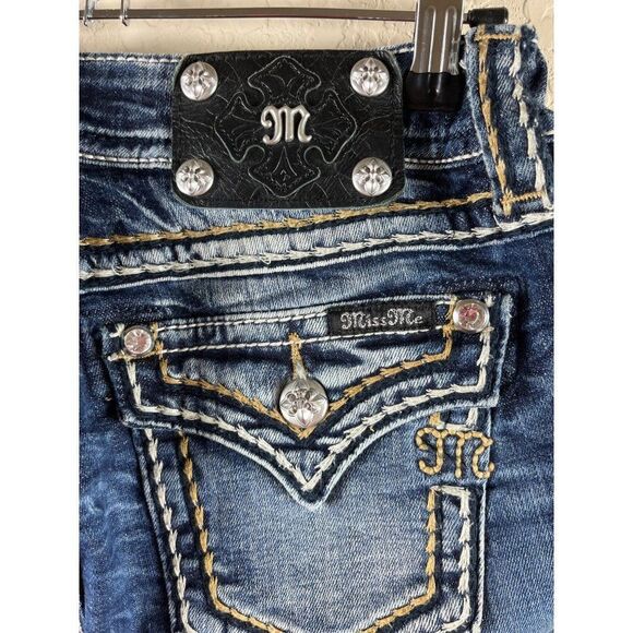 Miss Me Signature Boot Cut Bling Flap Pocket Medium Wash Jeans 27x29.5 *ALTERED* - Picture 7 of 16